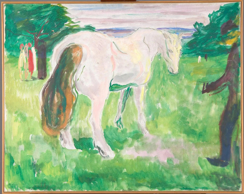 Witte paard in een groene weide - Edvard Munch