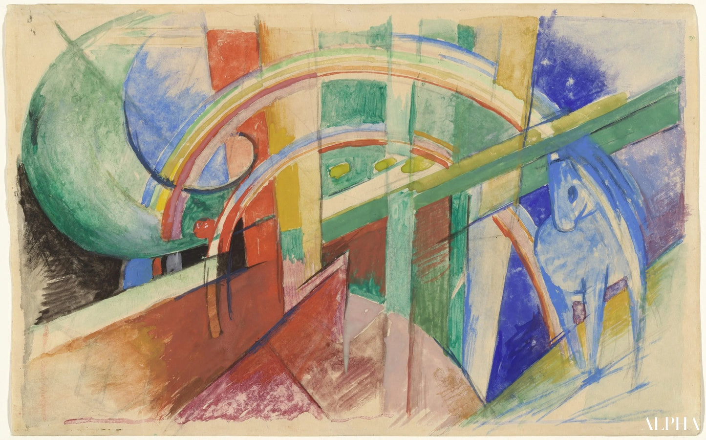 Blauwe paard met regenboog - Franz Marc - Reproducties van schilderijen en hoogwaardige schilderijen