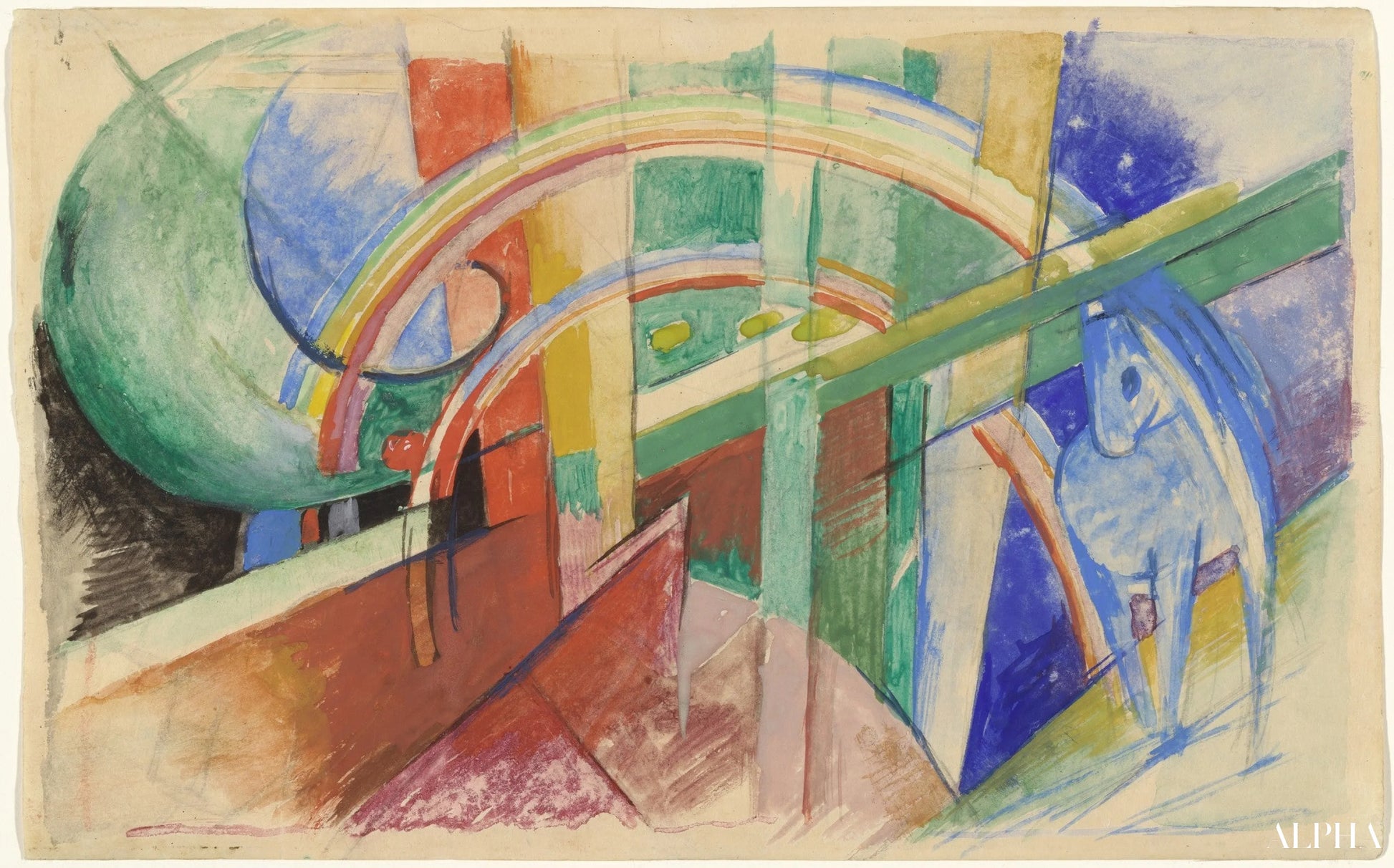Blauwe paard met regenboog - Franz Marc - Reproducties van schilderijen en hoogwaardige schilderijen