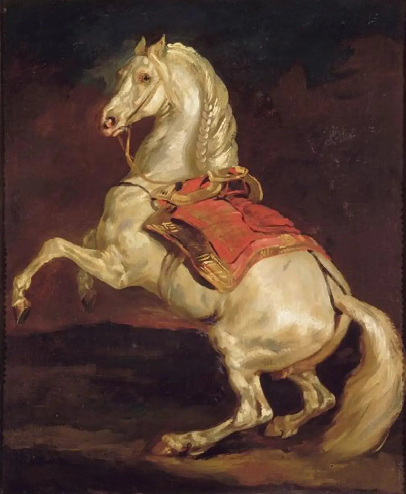 Paard in galop op een rode zadeldoek - Théodore Géricault