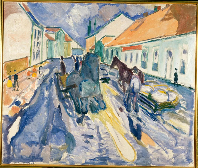 Paard ingepakt in een straat - Edvard Munch