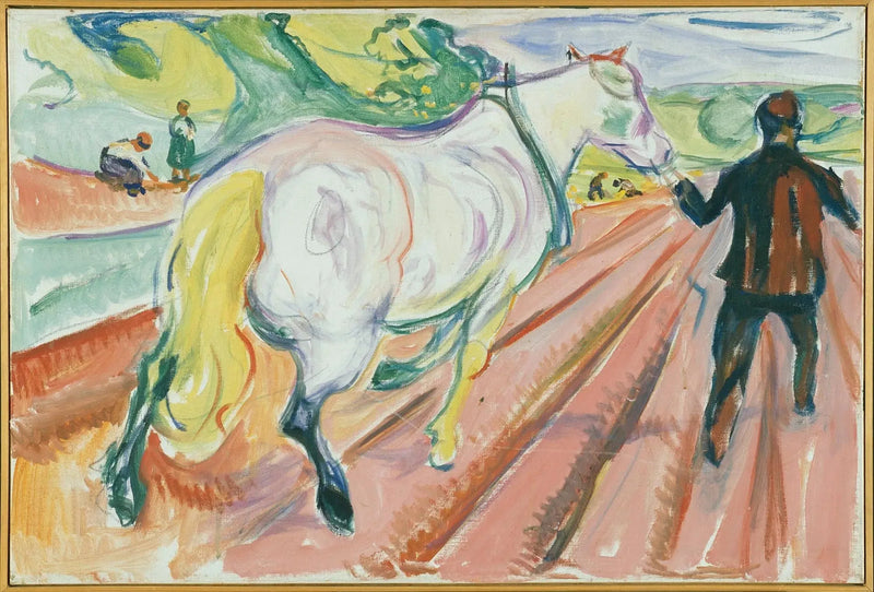 Paard en Man in het veld - Edvard Munch