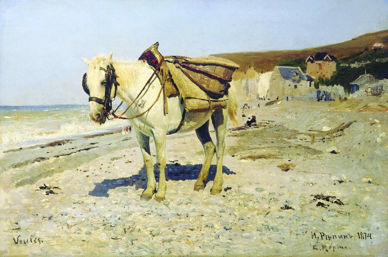 Paard voor het verzamelen van kiezelstenen in Veules-les-Roses - Ilya Repin