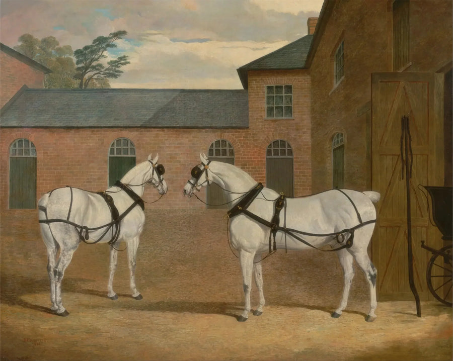 Grijze koetsenpaarden in de binnenplaats van de koetsenmakerij van Putteridge Bury, Hertfordshire - John Frederick Herring, Sr.

Source:
Chevaux de calèche gris dans la cour des carrosses de Putteridge Bury, Hertfordshire - John Frederick Herring, Sr.