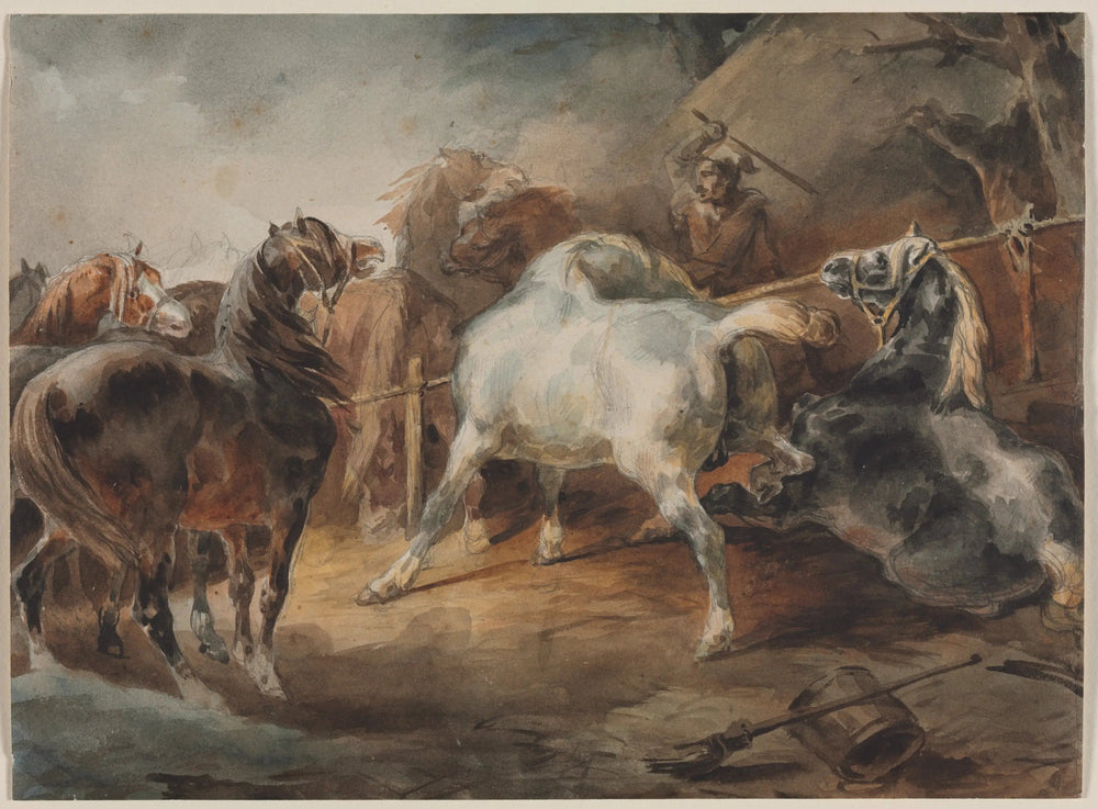 Chevaux de combat - Théodore Géricault image 1 reproduction artisanale de tableau