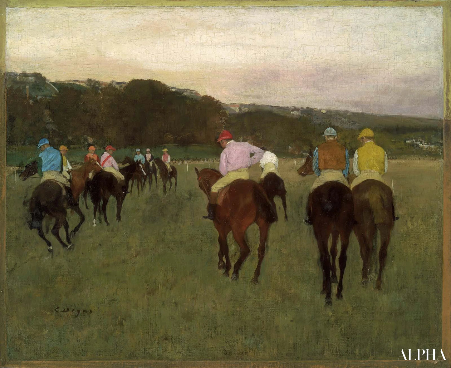 Racepaarden in Longchamp - Edgar Degas - Reproducties van schilderijen en hoogwaardige schilderijen
