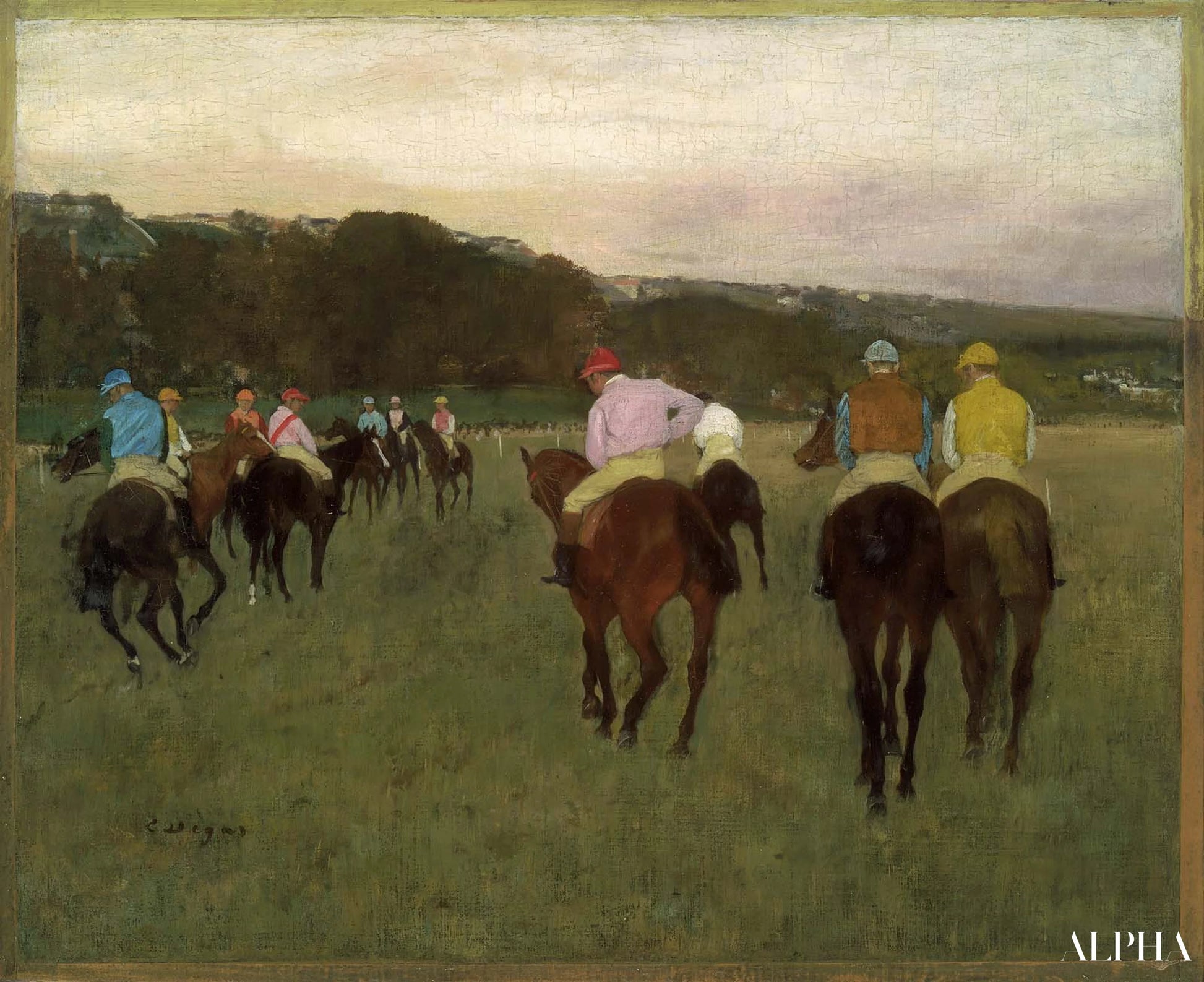 Racepaarden in Longchamp - Edgar Degas - Reproducties van schilderijen en hoogwaardige schilderijen