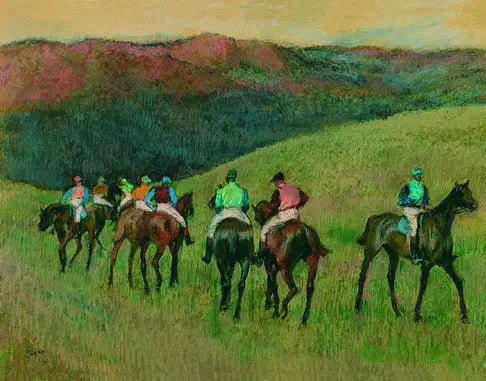 Rennende paarden in een landschap - Edgar Degas