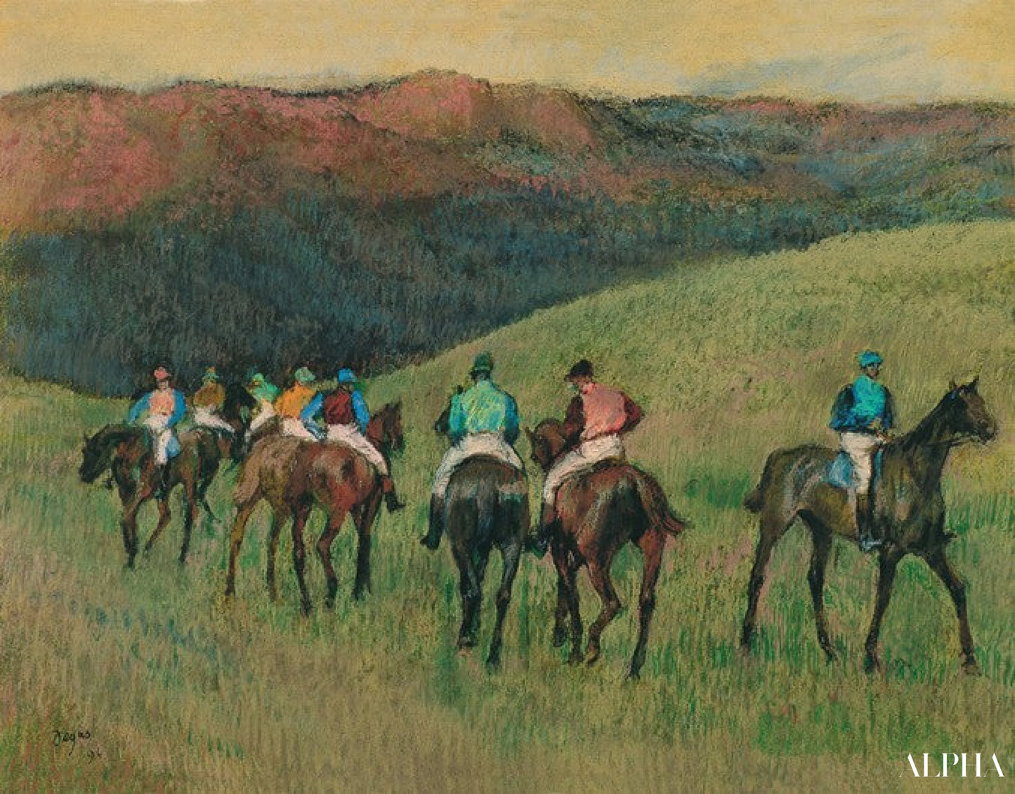 Renpaarden in een landschap - Edgar Degas - Reproducties van schilderijen en hoogwaardige schilderijen