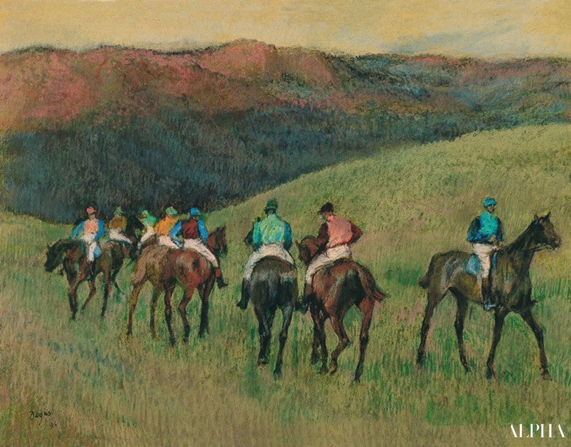 Renpaarden in een landschap - Edgar Degas - Reproducties van schilderijen en hoogwaardige schilderijen