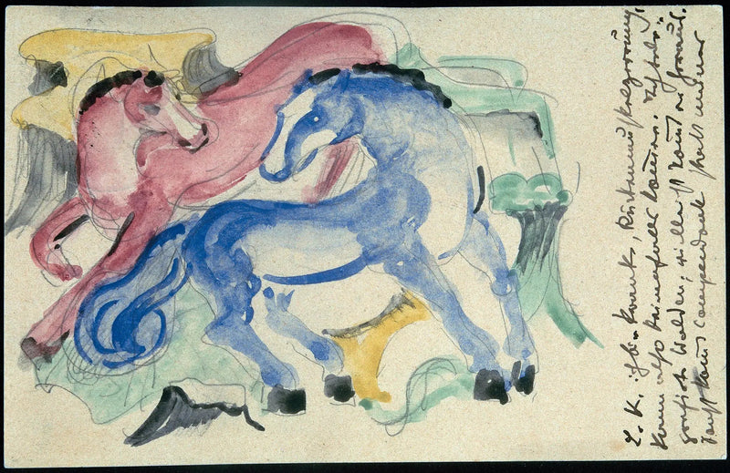 Rode en blauwe paarden - Franz Marc