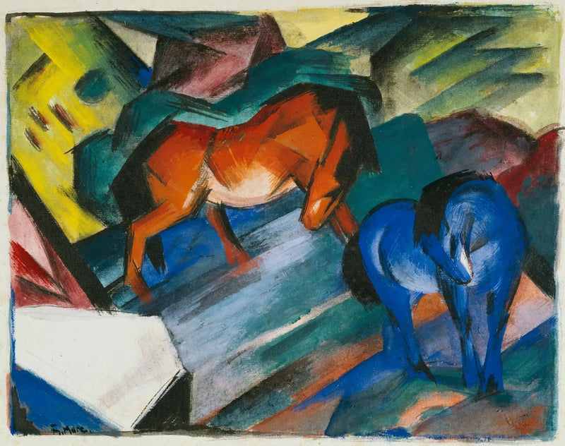 Rode en blauwe paarden - Franz Marc