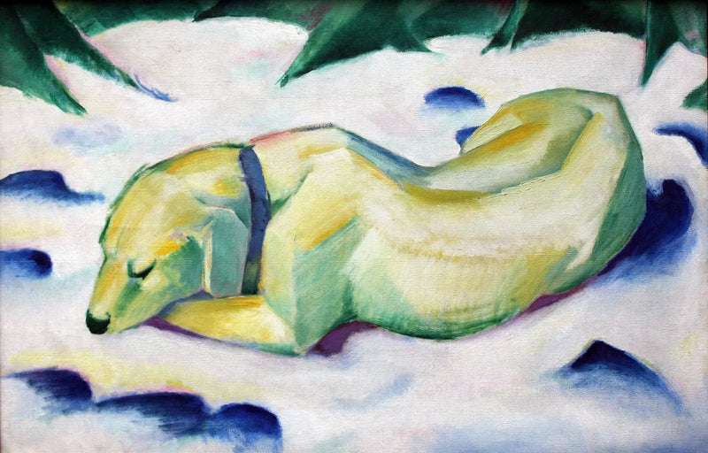 Hond liggend in de sneeuw - Franz Marc