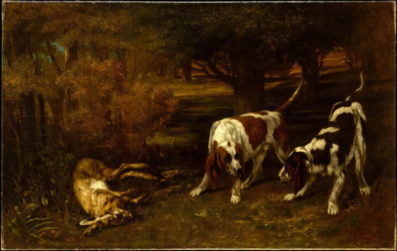 Jachthonden en dode haas - Gustave Courbet