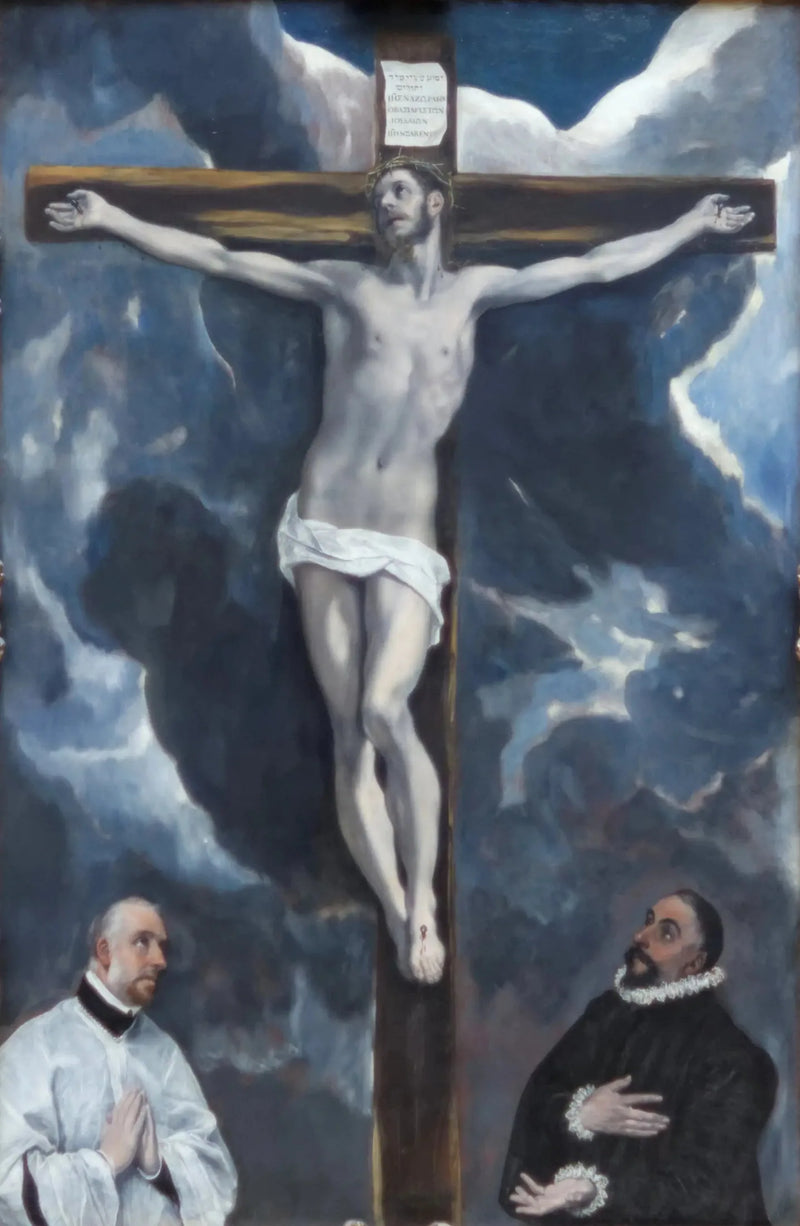 Christus aan het kruis vereerd door twee donateurs - El Greco