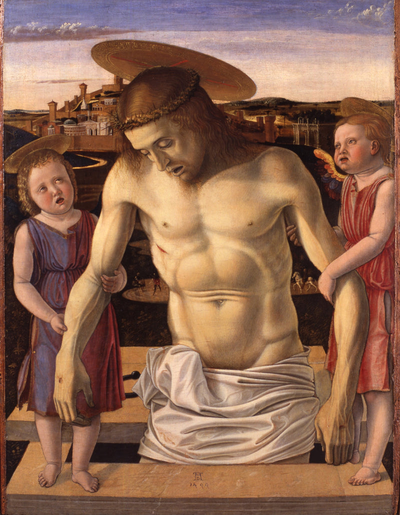 Christus gestorven ondersteund door twee engelen - Giovanni Bellini