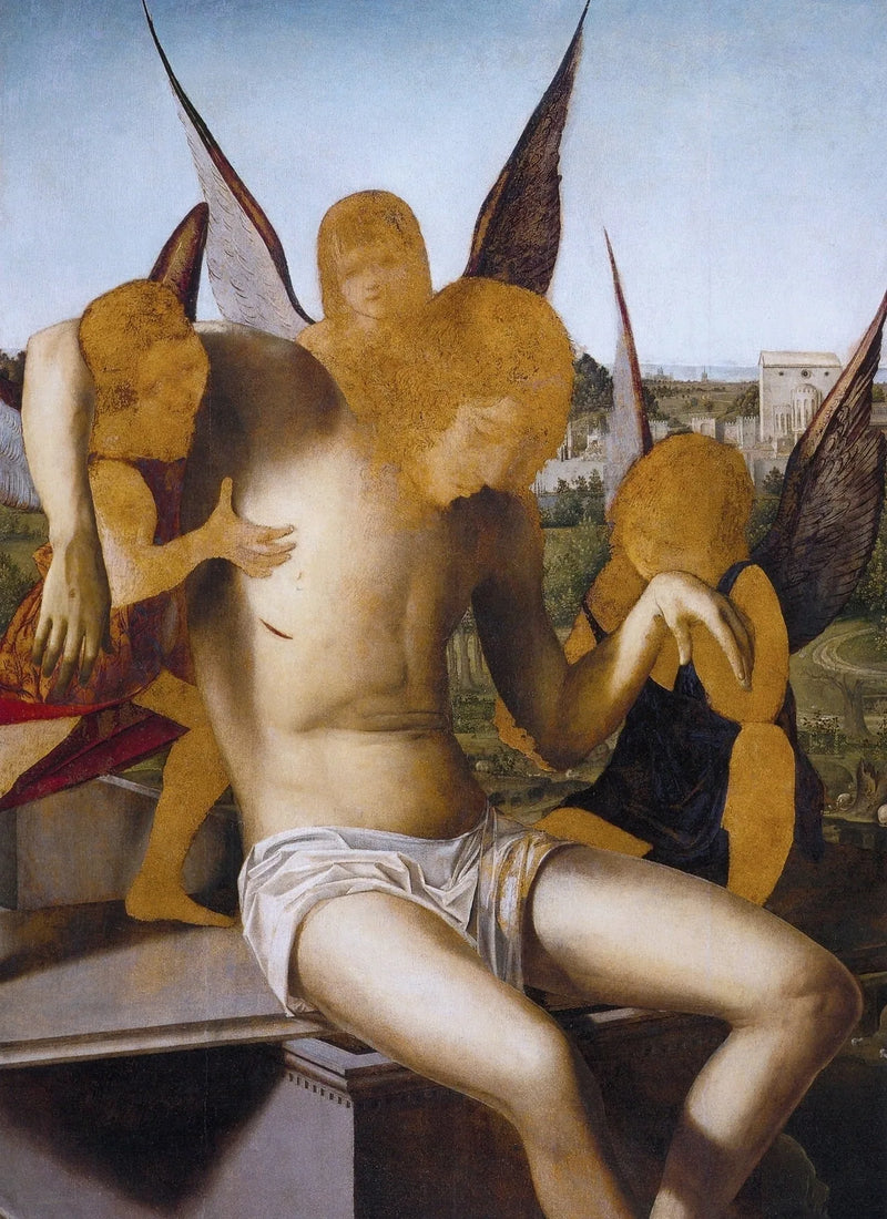 Christus aan het kruis ondersteund door drie engelen - Antonello van Messina