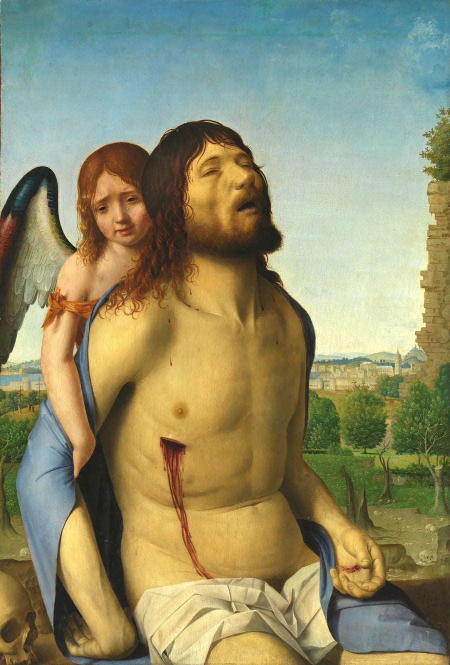 Christus gestorven, ondersteund door een engel - Antonello de Messine