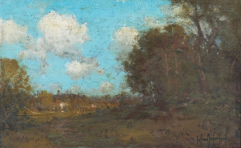 Blauwe hemel boven een bebost landschap - Julian Onderdonk