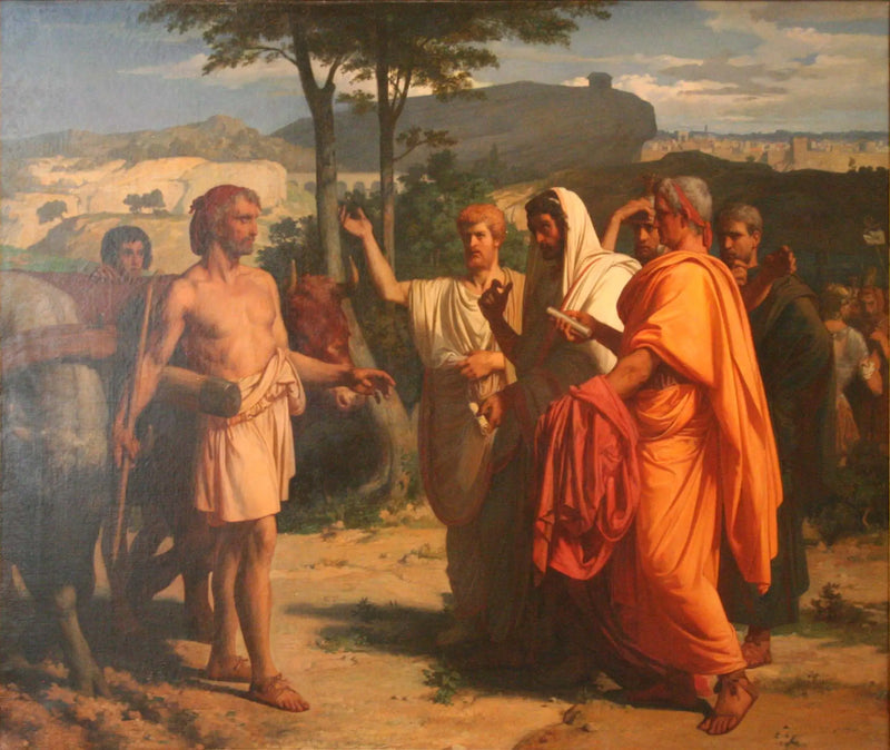Cincinnatus ontvangt de ambassadeurs die hem de insignes van de dictatuur brengen - Alexandre Cabanel

Source:
Cincinnatus recevant les ambassadeurs chargés de lui porter les insignes de la dictature - Alexandre Cabanel