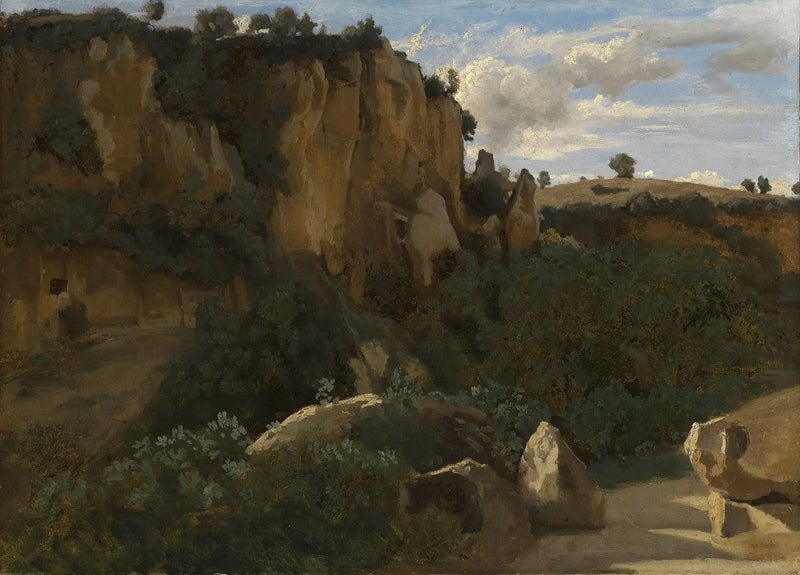 Civita Castellana. Rotsen die de beboste vallei domineren - Jean-Baptiste Camille Corot