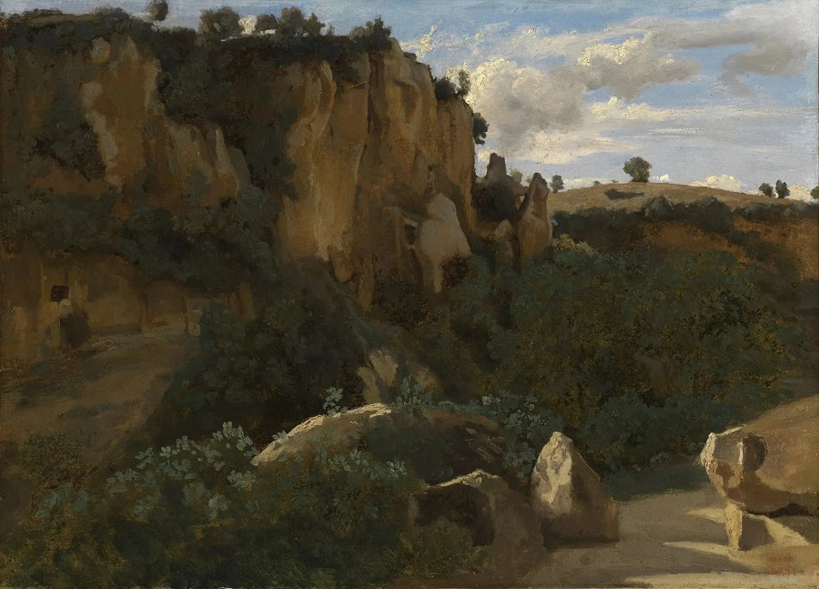 Civita Castellana. Rotsen die de beboste vallei domineren - Jean-Baptiste Camille Corot