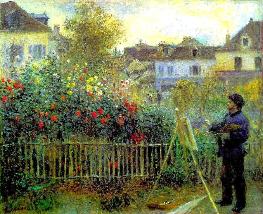 Claude Monet die in zijn tuin in Argenteuil schildert - Pierre-Auguste Renoir