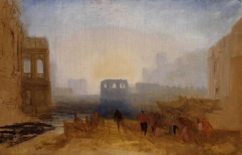 Claudian Haven Scene: Studie voor 'Dido die de Uitrusting van de Vloot Begeleidt' - J. M. W. Turner