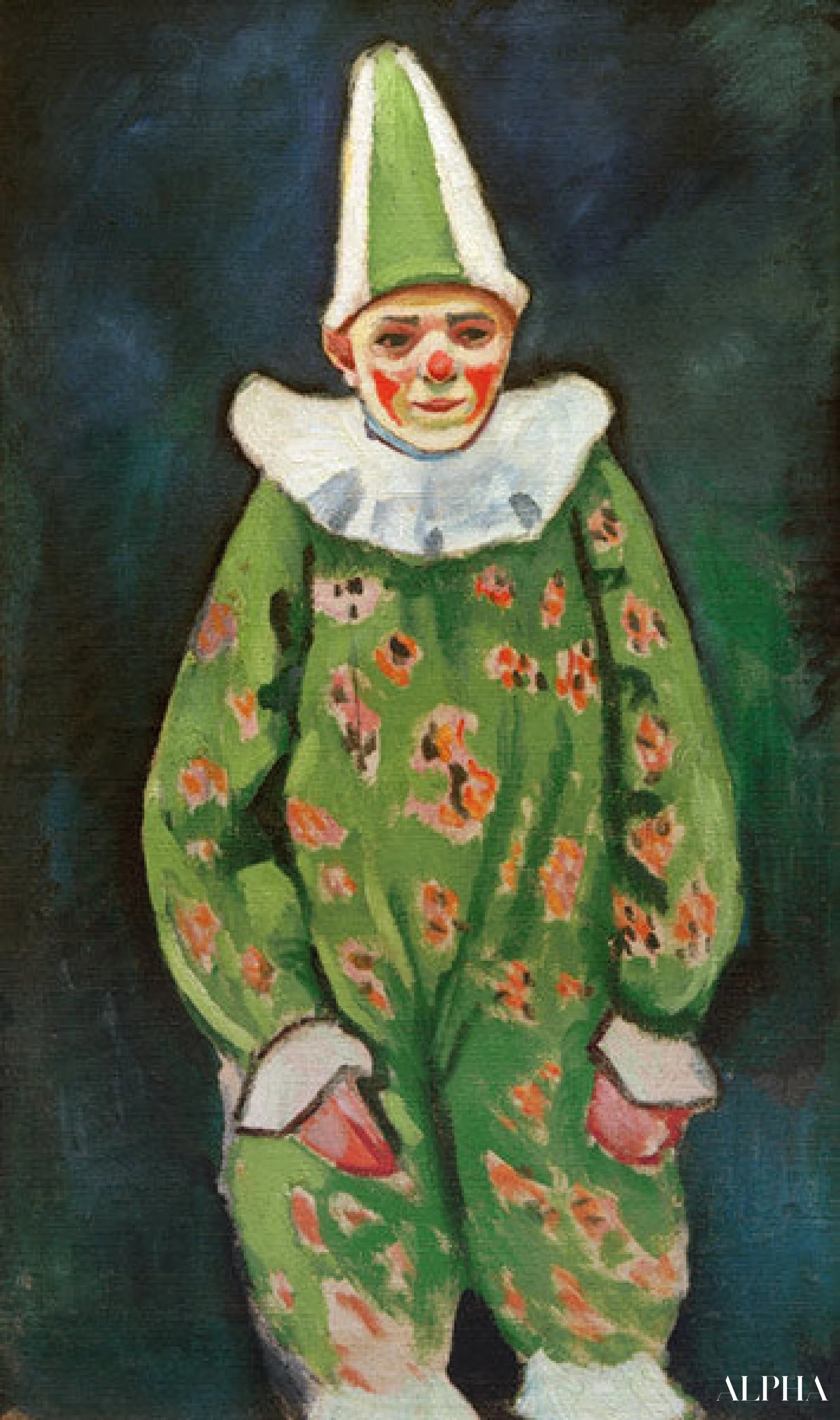 Clown in groene kostuum - August Macke - Reproducties van schilderijen en hoogwaardige schilderijen