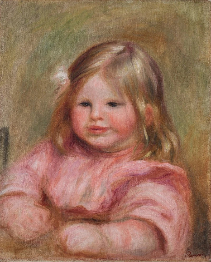 Coco op een roze achtergrond - Pierre-Auguste Renoir