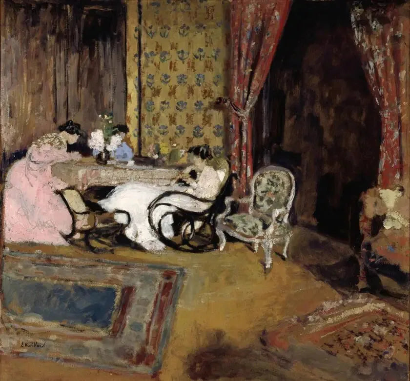 Binnenhoek, de drie dames in de woonkamer - Édouard Vuillard