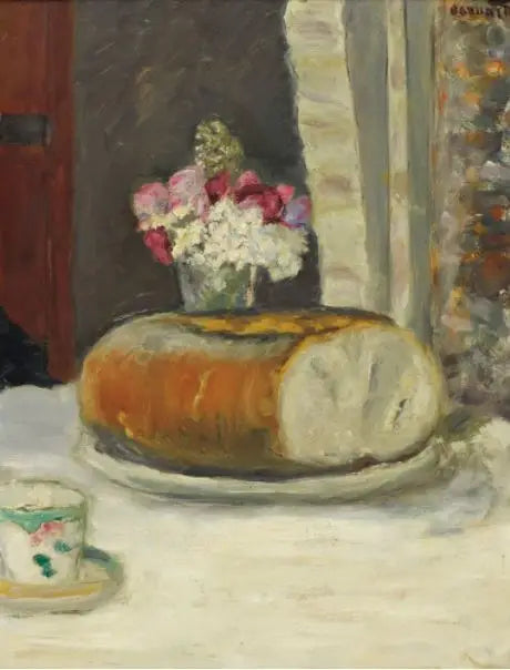 Hoektafel (Koffiekop, brood en bloemen) - Pierre Bonnard