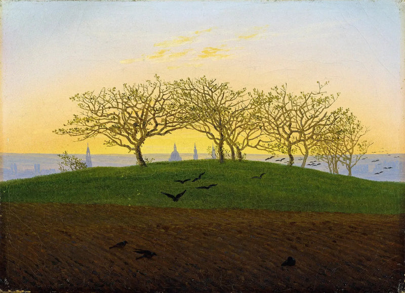 Heuvel met bewerkte akker nabij Dresden - Caspar David Friedrich