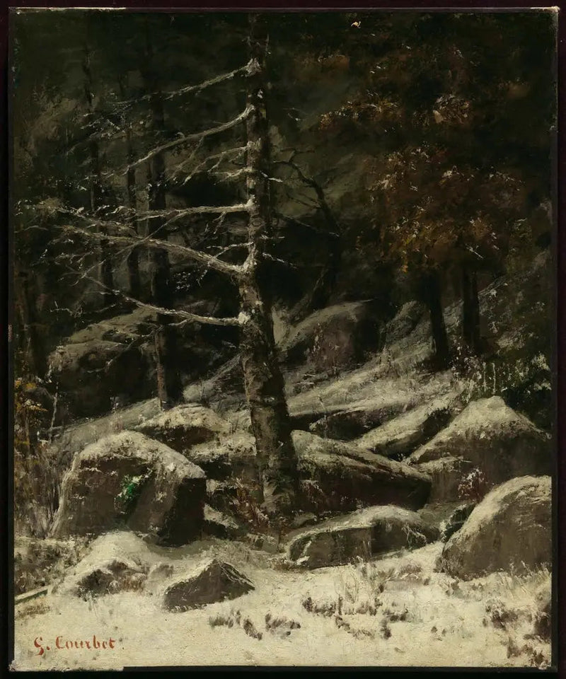 Bosrijke heuvel in de winter - Gustave Courbet