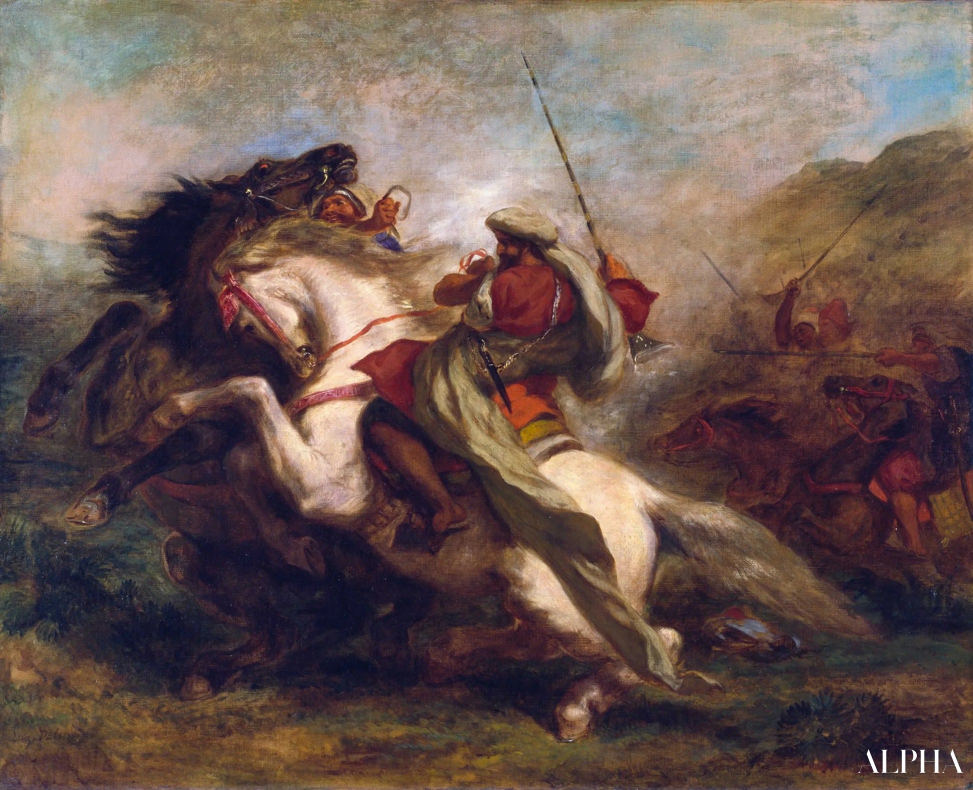 Botsing van Moorse ruiters - Eugène Delacroix - Reproducties van schilderijen en hoogwaardige schilderkunst