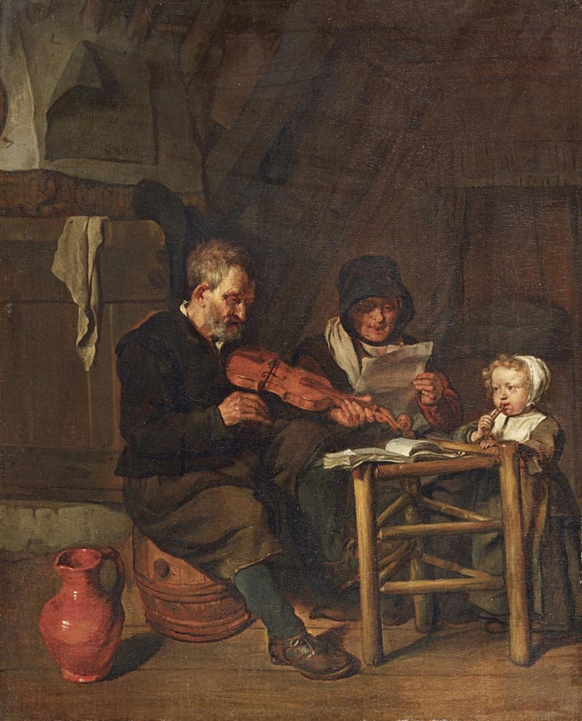 Comme chantent les anciens, ainsi jouent les jeunes - Gabriel Metsu image 1 copie de tableau peinte à la main
