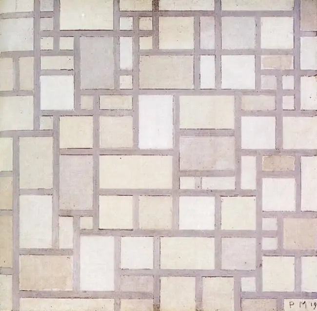 Compositie 7: Lichte kleurvlakken met grijze contouren - Piet Mondrian