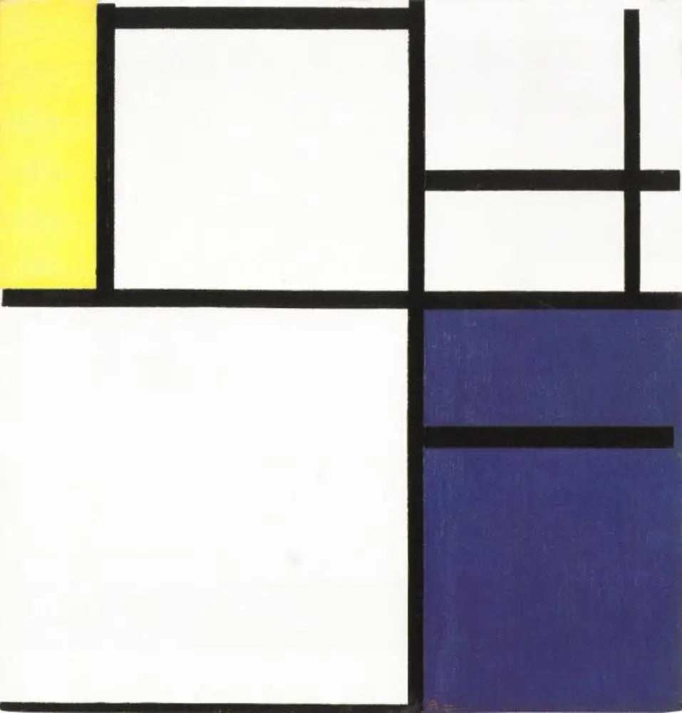 Reproduction du tableau « Composition avec du jaune, du bleu et du bleu-blanc - Piet Mondrian » par Alpha Reproduction en peinture à l’huile