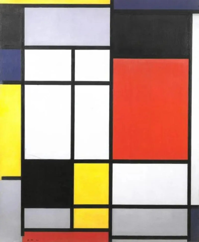Compositie met geel, blauw, zwart, rood en grijs - Piet Mondrian