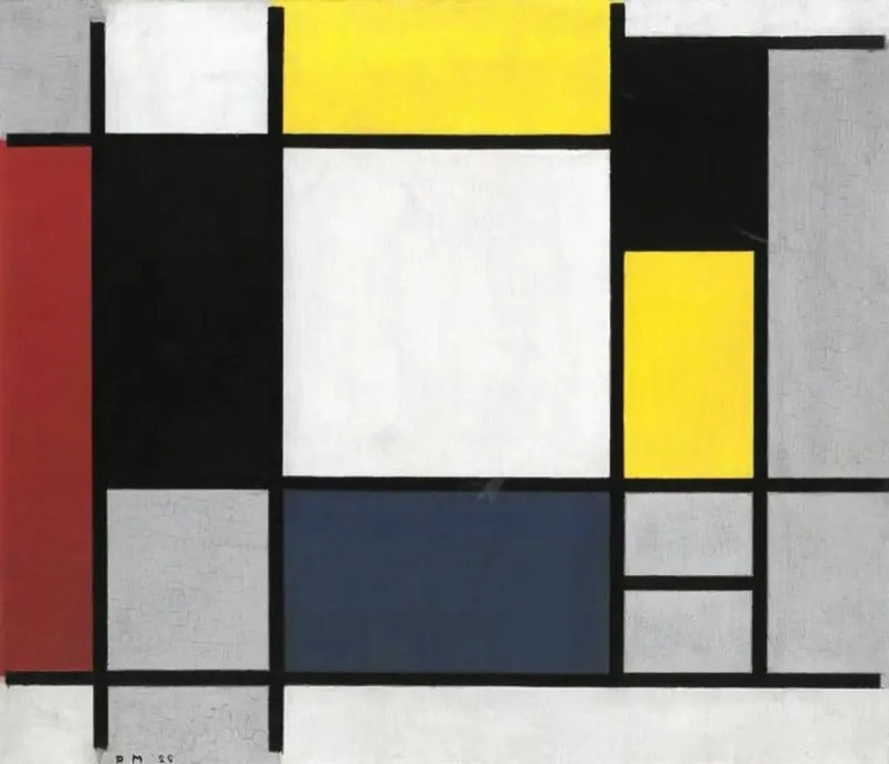 Compositie met geel, rood, zwart, blauw en grijs - Piet Mondrian
