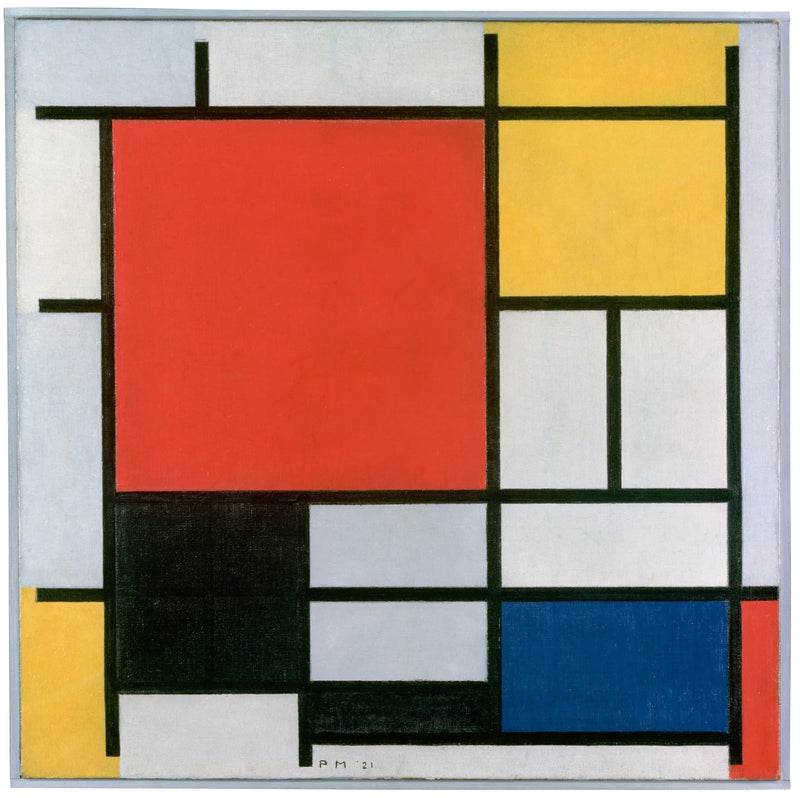 Compositie met groot rood, geel, zwart, grijs en blauw - Piet Mondrian