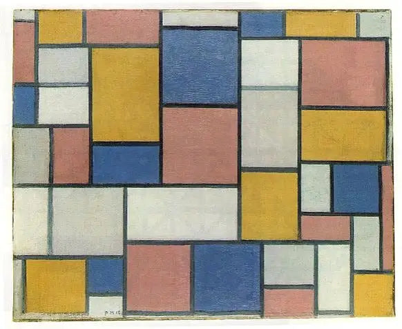 Compositie met kleurvlakken en grijze lijnen - Piet Mondrian