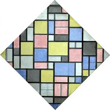 Compositie met raster 6: resultaat, compositie met kleuren - Piet Mondrian