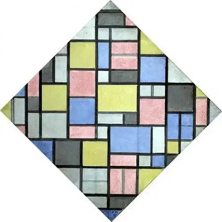 Compositie met raster 6: resultaat, compositie met kleuren - Piet Mondrian
