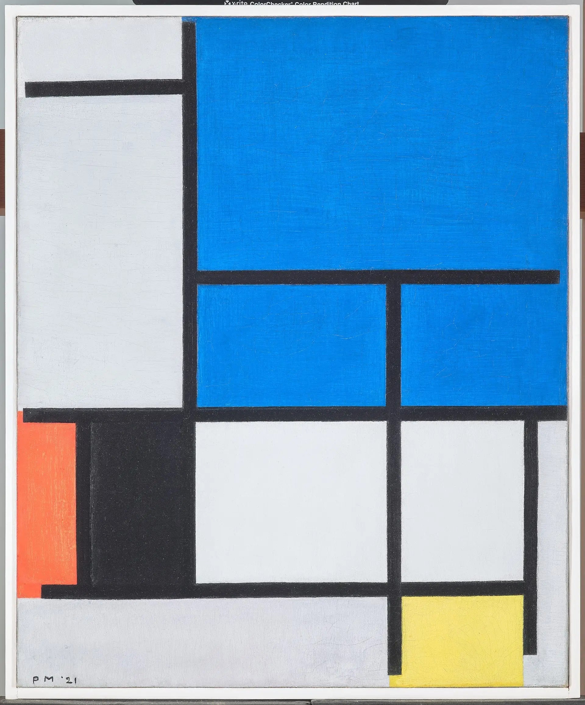 Composition avec un grand avion bleu rouge noir jaune et gris - Piet Mondrian - Alpha Reproduction