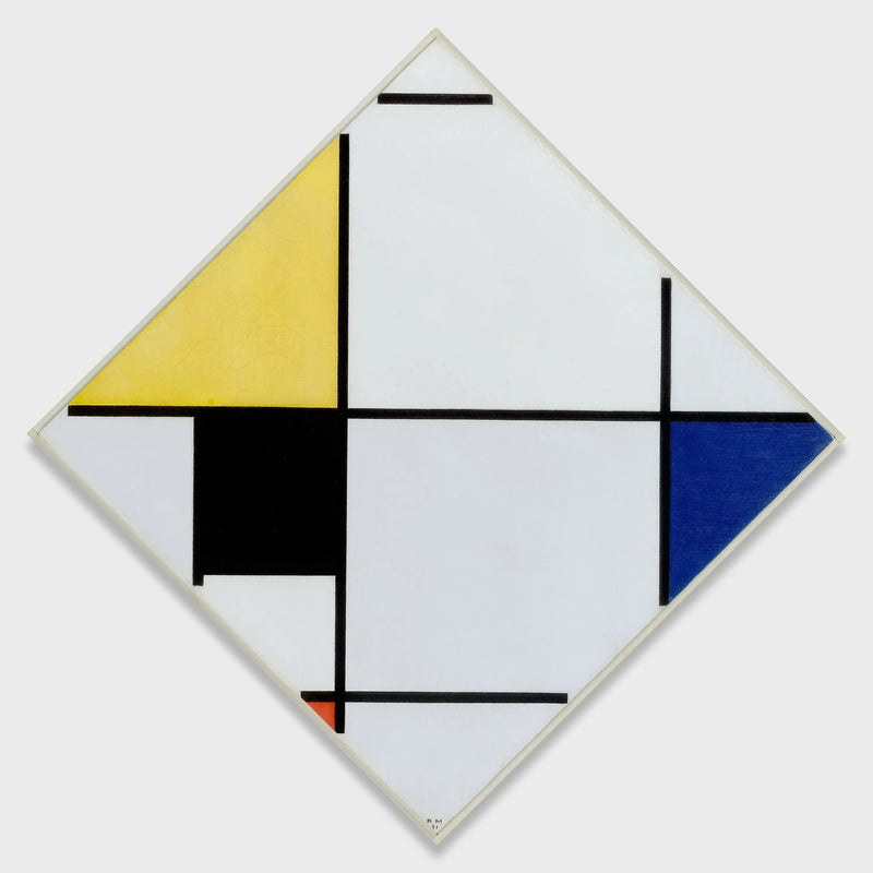 Ruitvormige compositie met geel, zwart, blauw, rood en grijs - Piet Mondrian