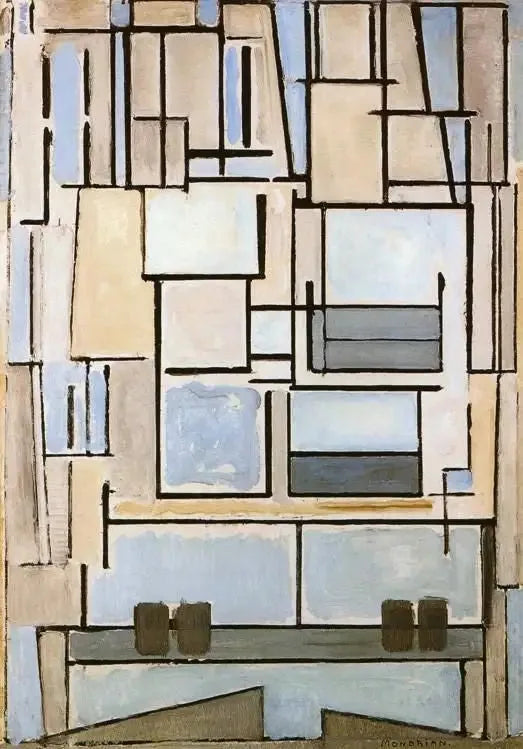 Compositie nr. VI, Compositie 9 (Blauwe gevel) - Piet Mondrian