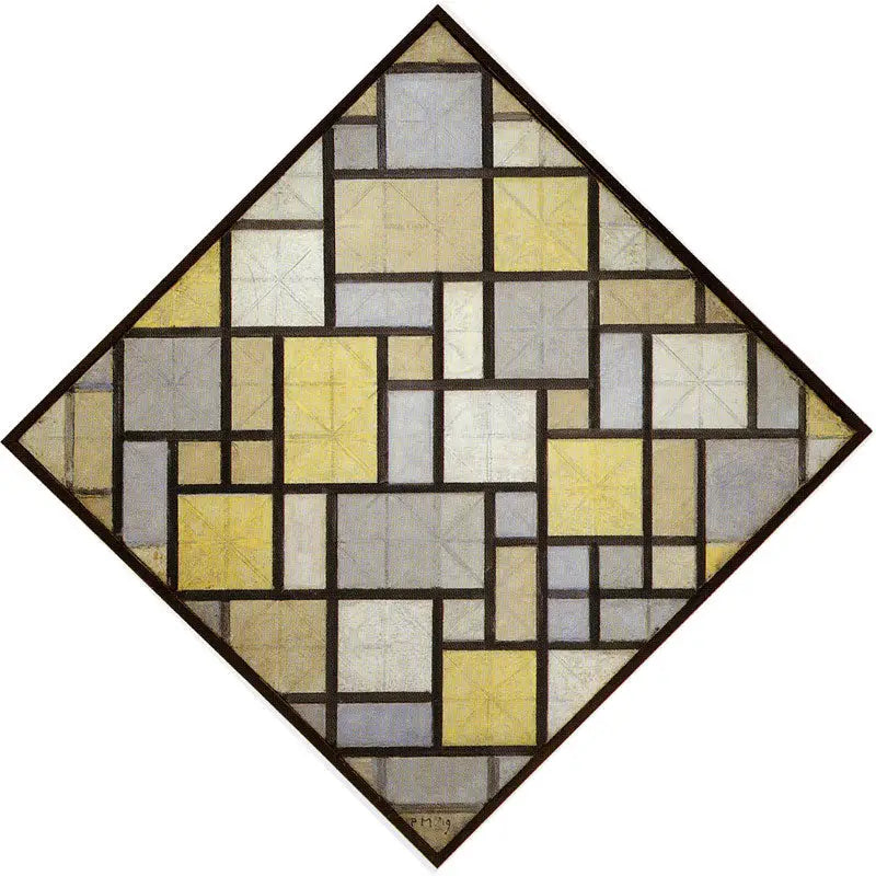 Compositie: Lichte kleurplannen met grijze lijnen - Piet Mondrian