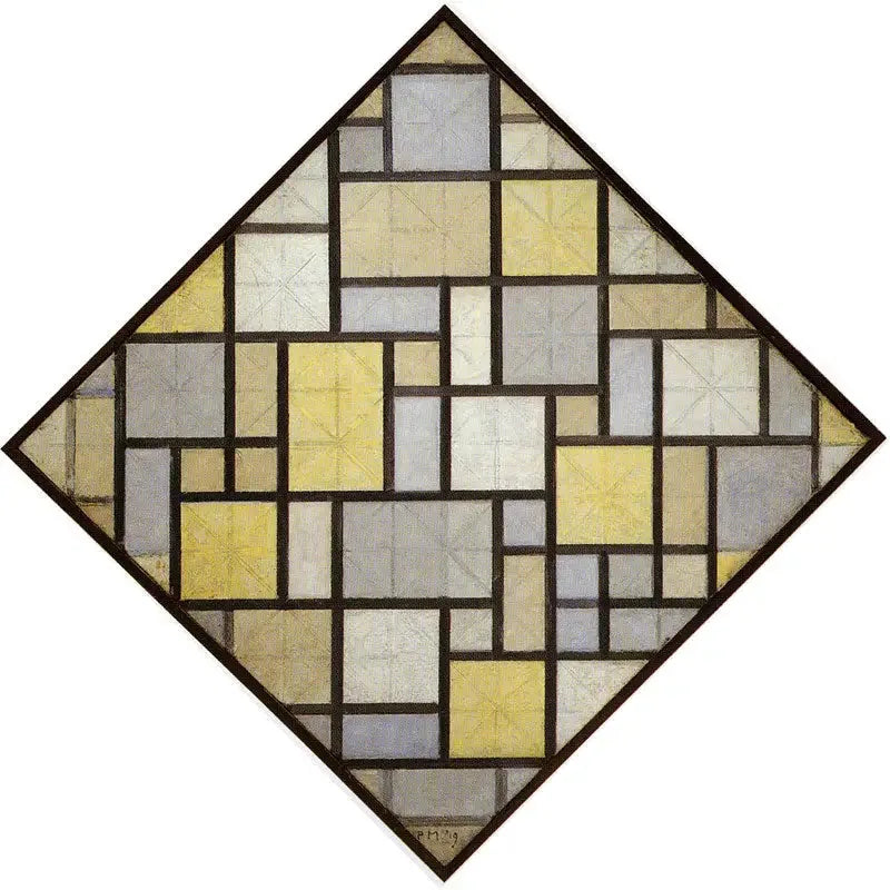 Compositie: Lichte kleurplannen met grijze lijnen - Piet Mondrian