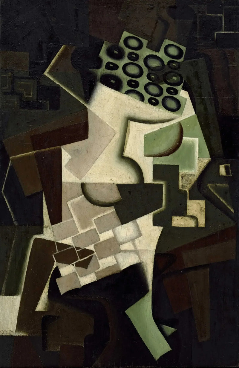 Kommetje en geruite tafelkleed - Juan Gris